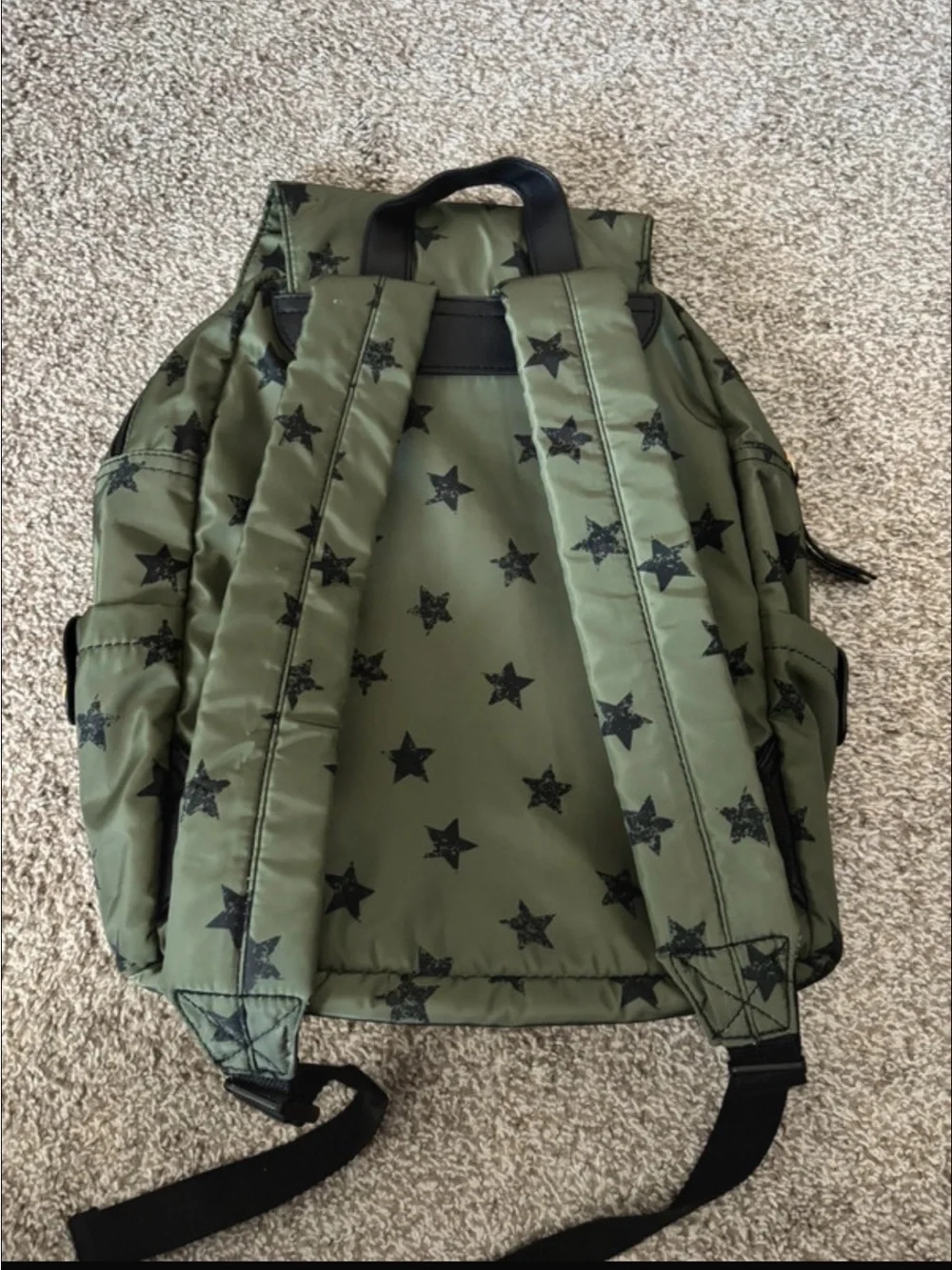 Olive Green Star-Print Nylon Backpack